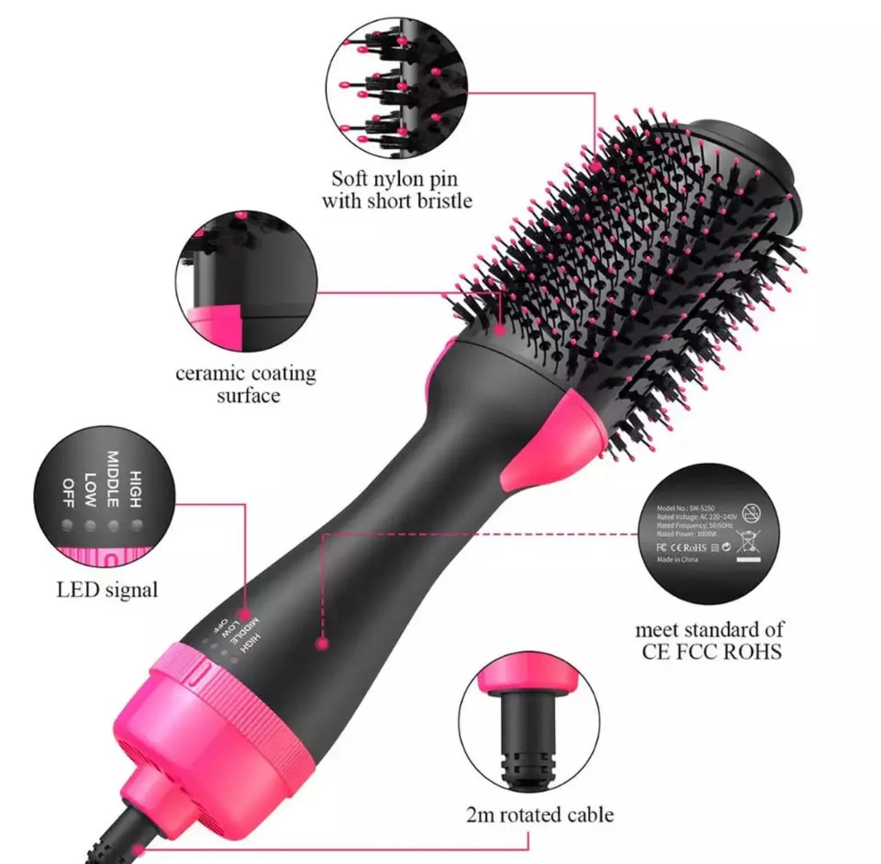 3 in 1 Hot Air Brush (Straightner, Curler, Dryer)